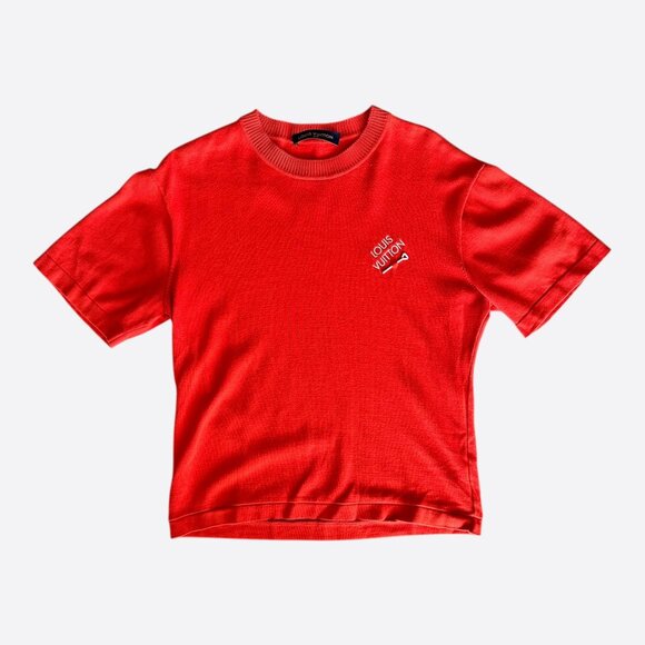 Louis Vuitton Red & White Pin Logo Embroidered T-Shirt - Picture 1 of 5